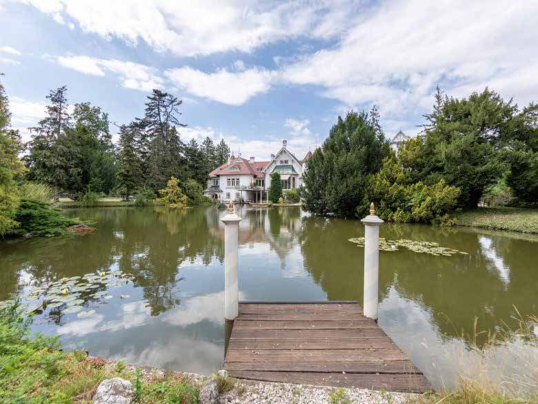Teich mit Holzsteg im Schlosspark