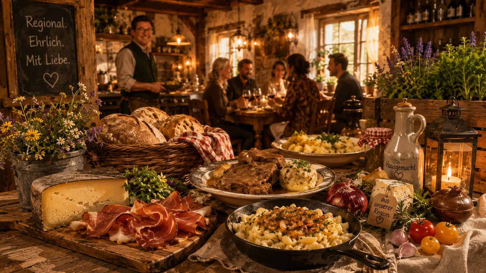Gedeckter Tisch mit hausgemachten regionalen Speisen